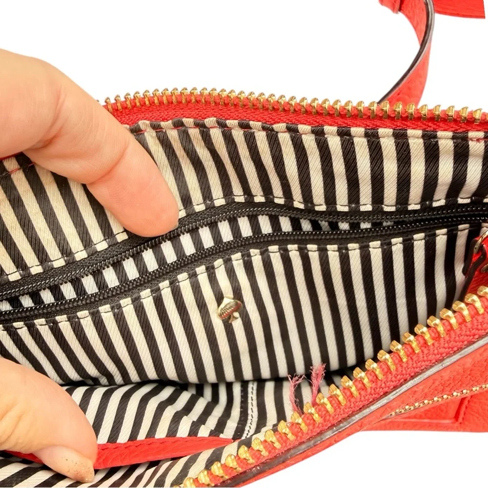 Kate Spade Crossbody Bag Women Coral Pebbled Leather Adjustable Strap